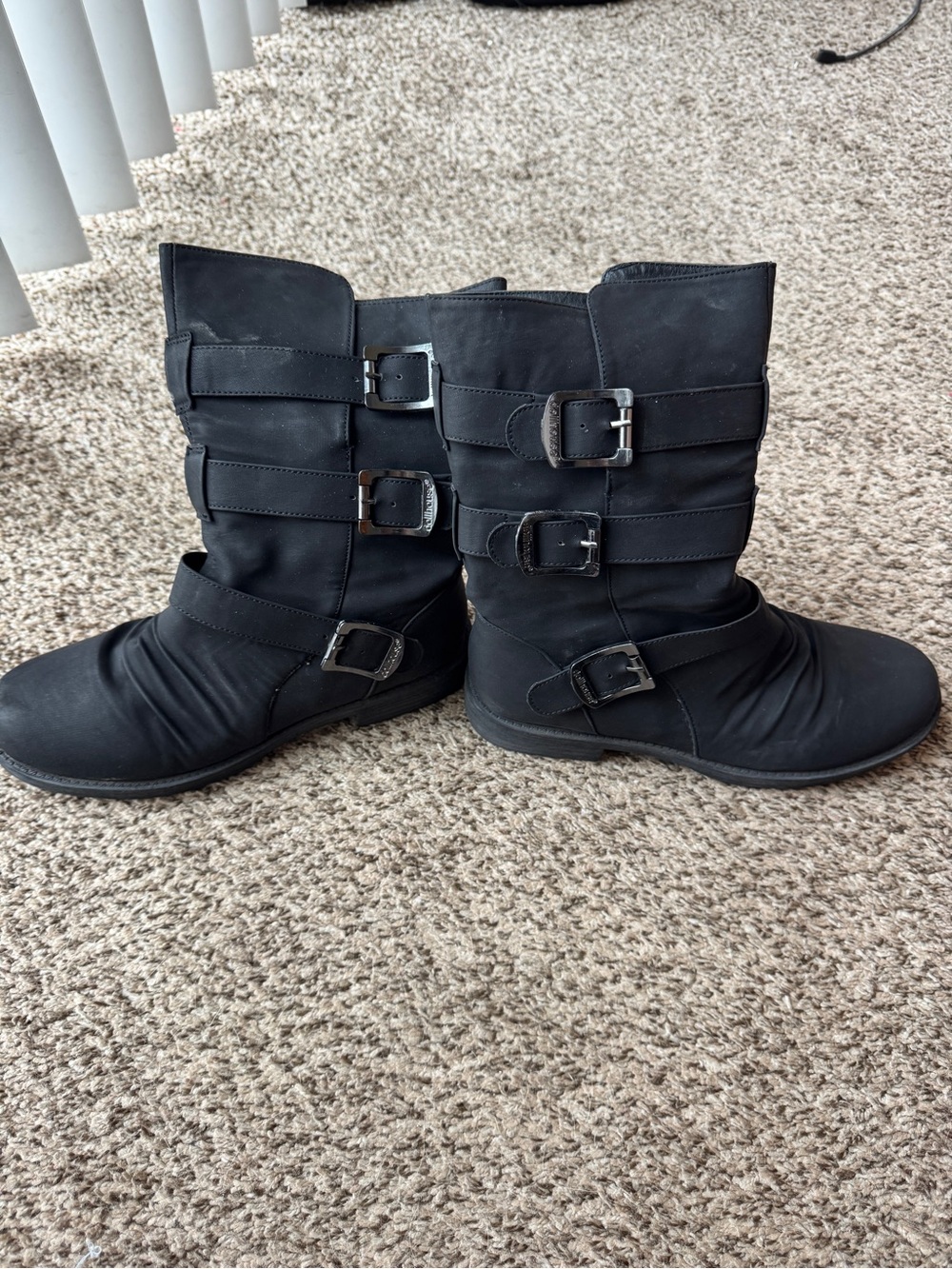 Dollhouse Black Buckled Mid-Calf Combat Boots